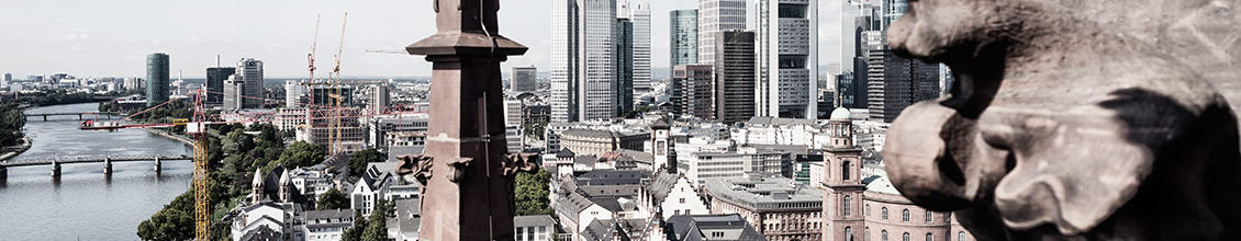 Bank- und Kapitalmarktrecht Bild von einer Stadt, rechts eine Statur, links ein Fluss