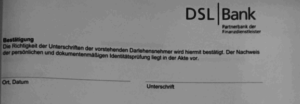 Bild von einer Bestätigung der DSL Bank