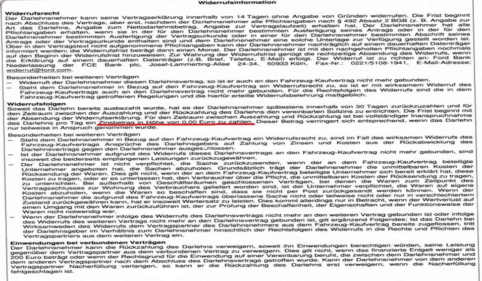 Zinsbetrag Bild von fehlerhaftem Vertrag